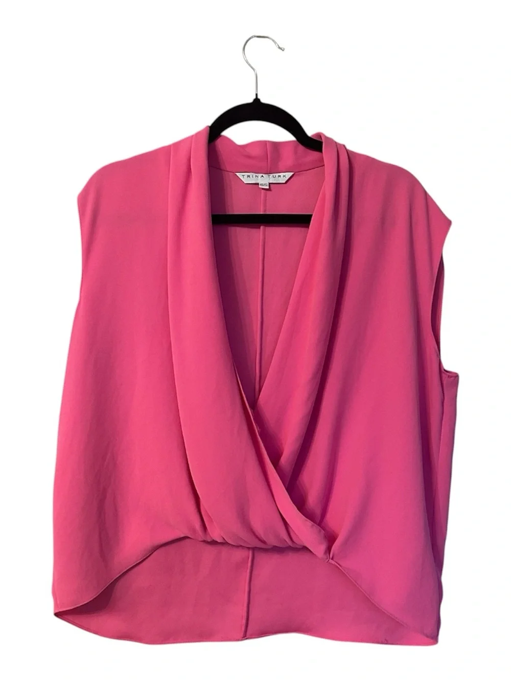 Trina Turk Concourse 2 Draped V-Neck Cap-Sleeve Top Size XS/ Small Hot Pink - Picture 5 of 11